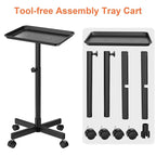 JOSTZHXIN Salon Rolling Tray, Premium Aluminum Tattoo Tray, Salon Rolling Cart Adjustable Height, SPA Service Rolling Trolley Tray for Beauty Hairstylist Dental Clinic,Black