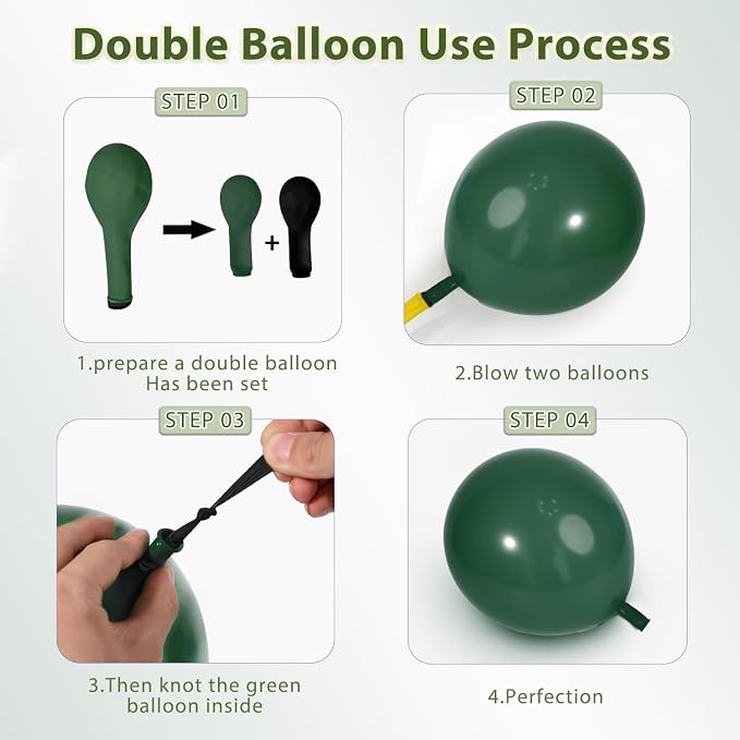 Emerald Green White Gold Balloons Arch Kit, Double Stuffed, Party. | - Image 3
