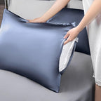 Mulberry Silk Pillowcase for Hair and Skin,Cooling Silk Pillow Case with Hidden Zipper,Allergen Proof Dual Sides Soft Breathable Smooth Silk Pillow Cover for Women (Grayish Blue, Body)