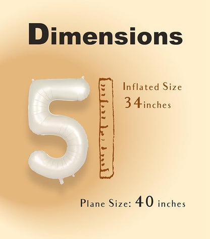 SUWEN 40 Inch Cream White Large 5 Balloon Numbers Big Foil Helium 0-9 | Jumbo - Image 4