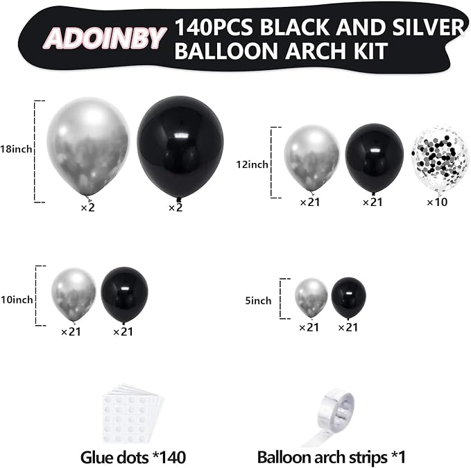 Black and Silver Balloon Arch Kit, Graduation, Anniversary Decorations - Image 2