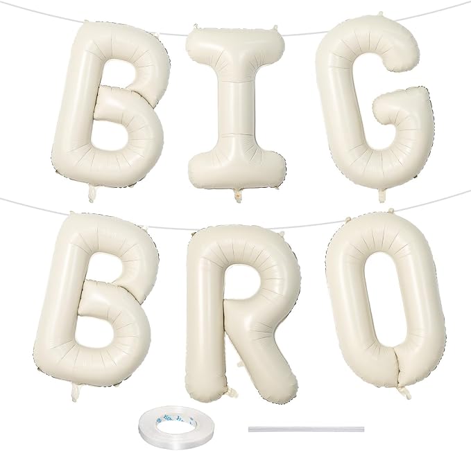 40 Inch Beige Big Bro Balloons Letter, Large Cream White Sand Big Bro Foil by Lingqiang