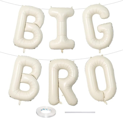 40 Inch Beige Big Bro Balloons Letter, Large Cream White Sand Big Bro Foil by Lingqiang