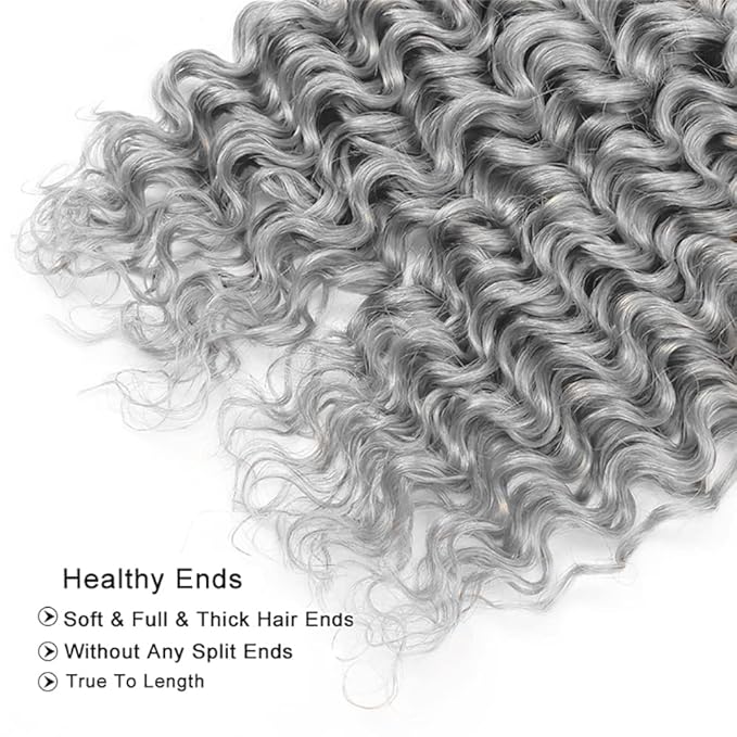 28 30 32 Inch Ombre Bundles Human Hair Grey Deep Wave Bundle Brazilian Virgin Remy Hair Extensions Double Weft 2 Tone Black and Silver Deep Wave Bundle Hair Weave 300g