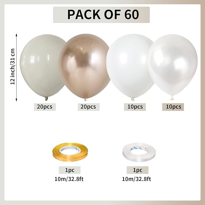 Champagne Gold and White Balloons, Neutral Ivory White Gold Balloons - Image 2