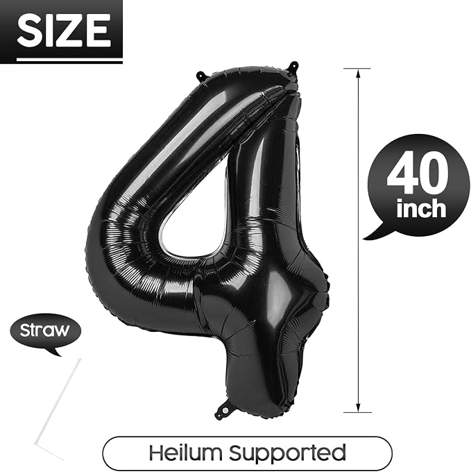 4 Balloon - Black Birthday Number Balloons, 40 Inch Decorations Men Women | - Image 5