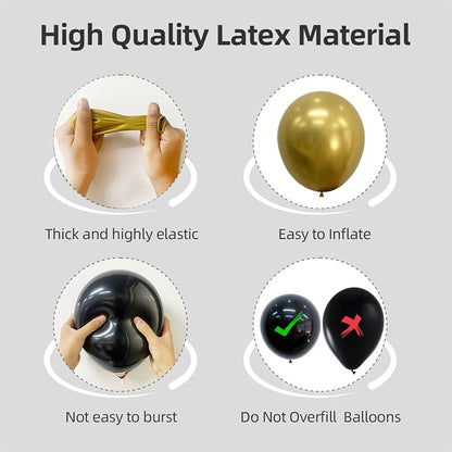 135pcs Black and Gold Balloons Different Sizes 18 12 10 5 Inch Chrome Metallic - Image 3
