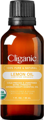 Cliganic USDA Organic Lemon Essential Oil (1oz) - 100% Pure & Natural | Undiluted, for Aromatherapy, Household Cleaning | Non-GMO Verified