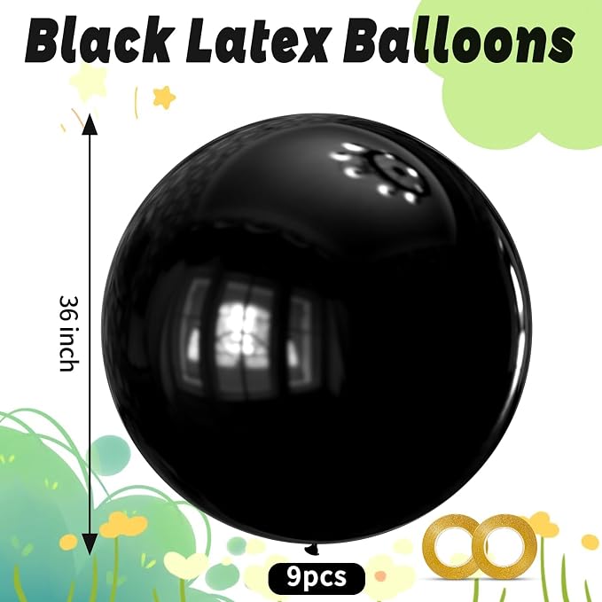 Black Balloons 9pcs 36 Inch Extra Large Big Jumbo Giant Matte Black Latex - Image 2