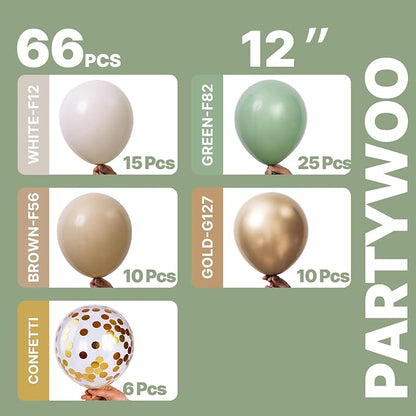 PartyWoo Sage Green Balloons 66pcs Pack Gold and Sand White Balloons | Metallic - Image 2