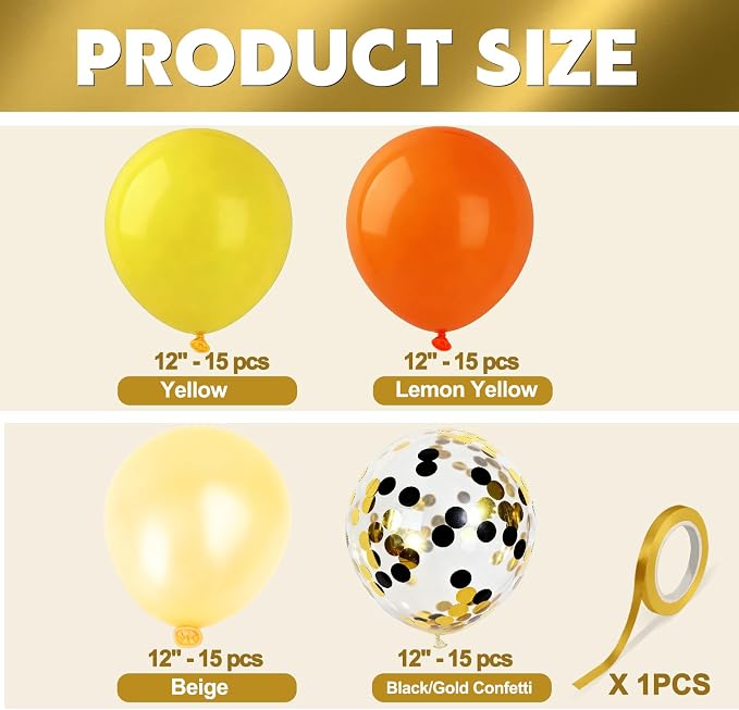 Yellow Beige Balloons 60Pcs 12 Inch Confetti Latex Balloon Kit - Image 2