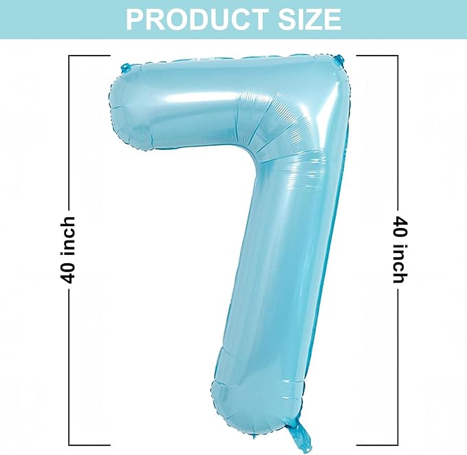 40 Inch Light Blue Number 7 Balloon | 7 Birthday Balloon - Image 2