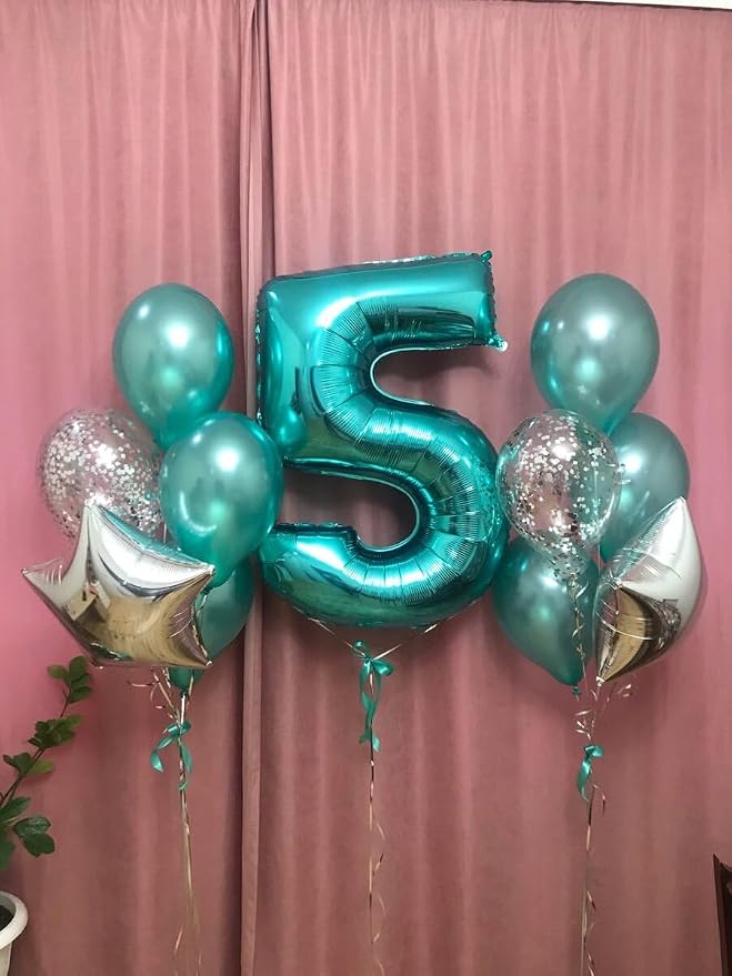 Teal Blue Number 5 Balloon 40 inch, Balloon numbers party supplies, deco photo - Image 6