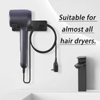 Hair Dryer Holder Wall Mounted 18/8 Stainless Steel Hair Dryer Blow Diffuser Rack Compatible with Dyson Hair Dryer, Space Organizer for Bathroom/Bedroom/Washroom/Barbershop, Self Adhesive(Black)