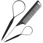 TsMADDTs 3Pack Hair Styling Tools Set with French Braid Loop, Rat Tail Comb, and Metal Pin Tail Braiding Comb, Black