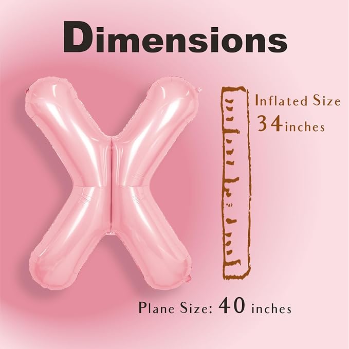 SUWEN 40 Inch Pink Large X Letter Balloons Big Foil Helium A-Z | Jumbo Mylar - Image 2
