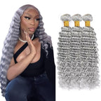30 32 34 Inch Grey Bundles Grey Deep Wave Bundles Light Grey Deep Wave Bundle Niegmeag Peruvian Virgin Remy Hair Extensions 300g