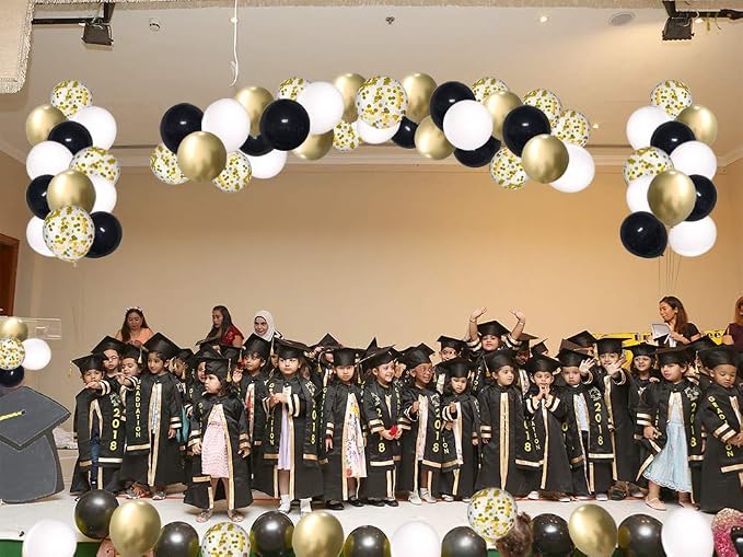 Black and Gold Confetti Balloons, 50 Pack 12inch White Latex Party Balloon Set - Image 7