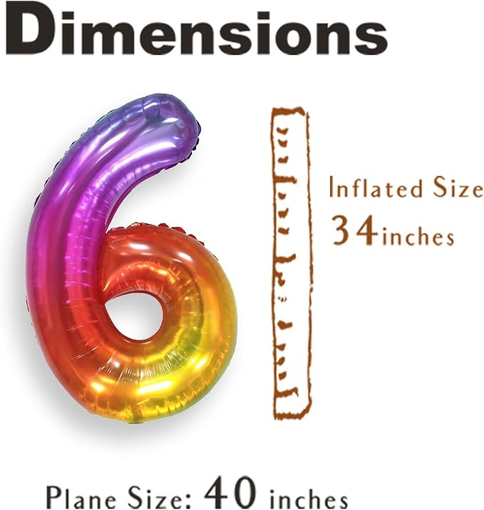 SUWEN Rainbow Number 6 Balloon 40 Inch, Big Colorful Balloons 0-9 | Large - Image 4