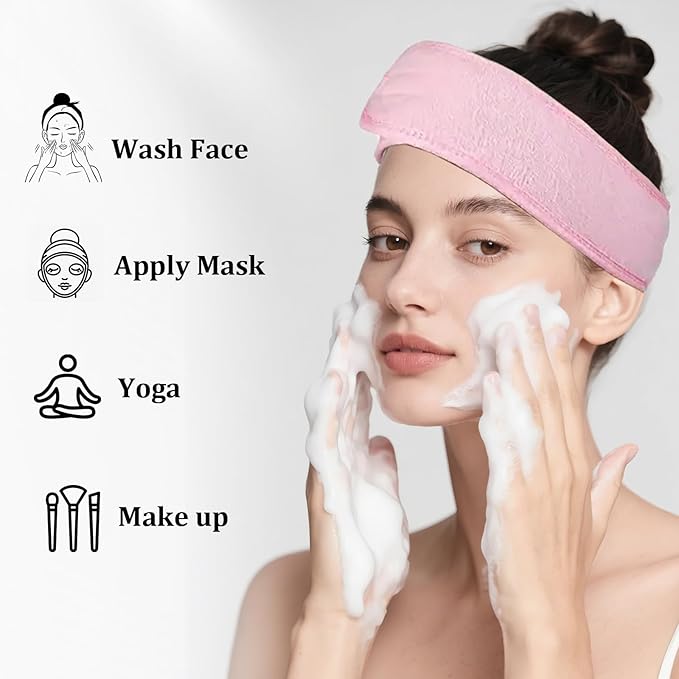 4 Pack Adjustable Makeup Headbands – Non-Slip Spa & Facial Hair Wrap, Washable Headband for Shower, Yoga, Gym, Salon & Home Use (Fits All),HZFD-BA