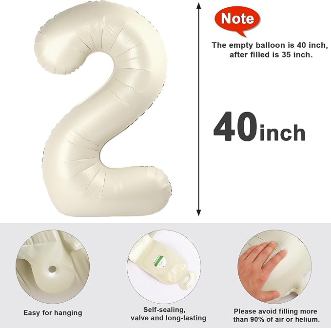 2 Balloon Numbers 40Inch Two Balloons Cream Party Decorations - Image 7