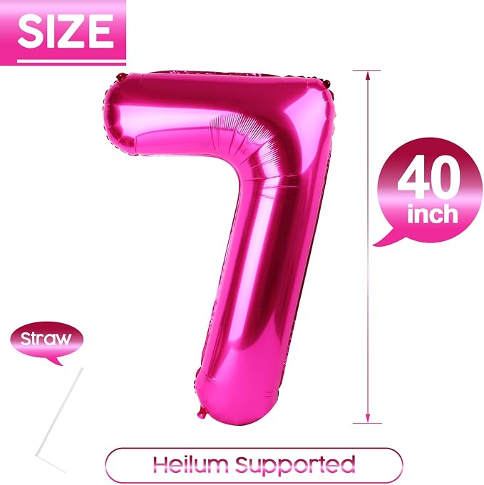 7 Balloon - Hot Pink Birthday Number Balloons, 40 Inch Party Decorations | Hot - Image 5