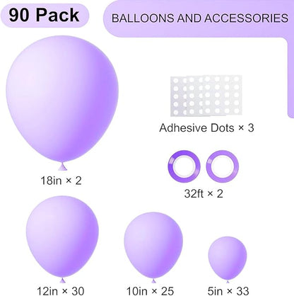 Voircoloria 90pcs Pastel Purple Balloons Garland Arch Kit, 18 12 10 5 Inch | - Image 2