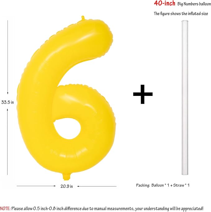40 Inch Yellow Number 6 Foil Balloon Lemon Yellow Digital 6 Balloon | - Image 2