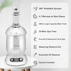 Nano Ionic Facial Steamer with Removable Water Cup, Face Steamer 360° Rotatable Sprayer Warm Mist Face Humidifier for Home and Beauty Salon, Facial Deep Cleaning (White)