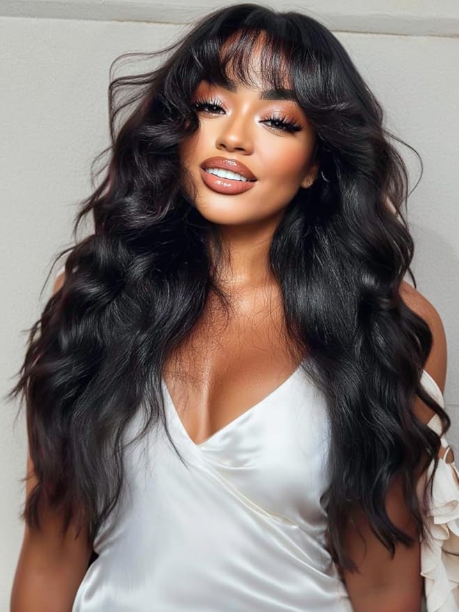 KLAIYI Pre Everything Glueless 13x4 Lace Front Wigs Human Hair Loose Body Wave Bye Bye Knots Pre Cut Lace Pre Bleached Pre Plucked 30S Ready to Wear And Go Frontal Wig with Natural Curtain Bang 20Inch