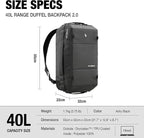 Blackbriar Range Duffel 40L Ash Black 2.0 Version, Convertible Backpack with Patented Magnetic Access, Modular S-Partition, Dual Shoe Garage | Waterproof Drycoatex™ for Tactical, Travel, Gym