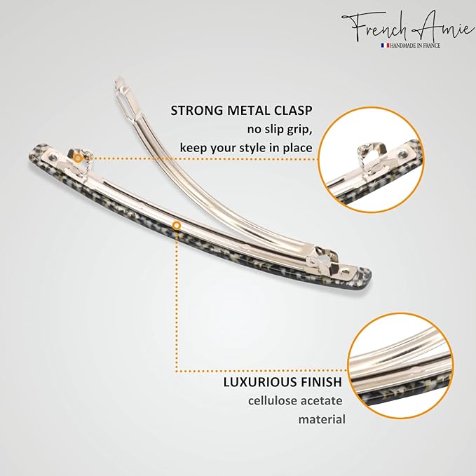 French Amie Long and Thin Opera Large 4" Handmade Celluloid Hair Barrette French Hair Clip for Girls Strong Hold Hair Clips for Women No Slip Durable Paris Hair Accessories, Made in France (Opera)