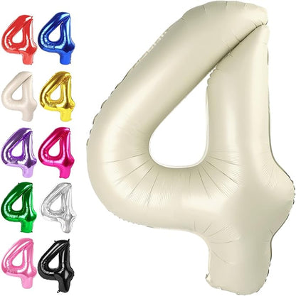 40 Inch Cream White Large Number 4 Birthday Balloon, Giant Number Four 14 24 34 by Upgesy