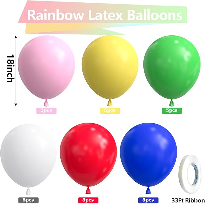 Bezente Rainbow Balloons 18 Inch 30 Pack Latex Large Thick | Assorted Balloons - Image 2