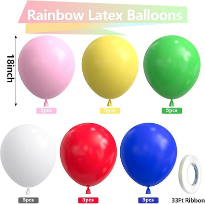 Bezente Rainbow Balloons 18 Inch 30 Pack Latex Large Thick | Assorted Balloons - Image 2