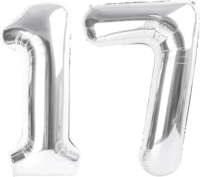 Number Balloons 17 Balloon Silver by Enyeopd