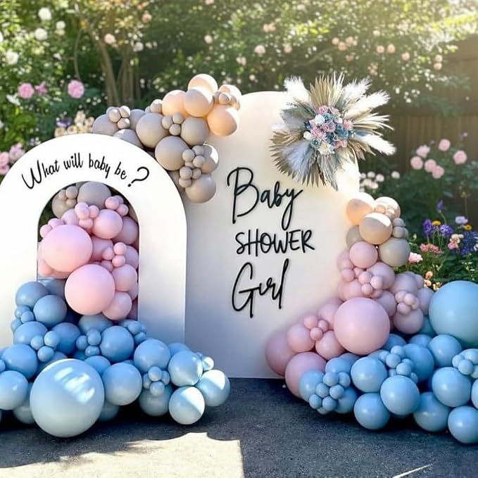 Gender Reveal Balloon Arch Garland Kit 144pcs, Dusty Pink and Blue Sand White - Image 7