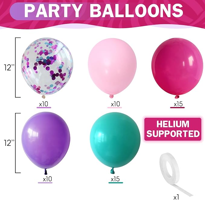 HILAVO Pink Purple Blue Balloons 60 Pcs Hot Pink Light Pink Teal Purple Latex - Image 2