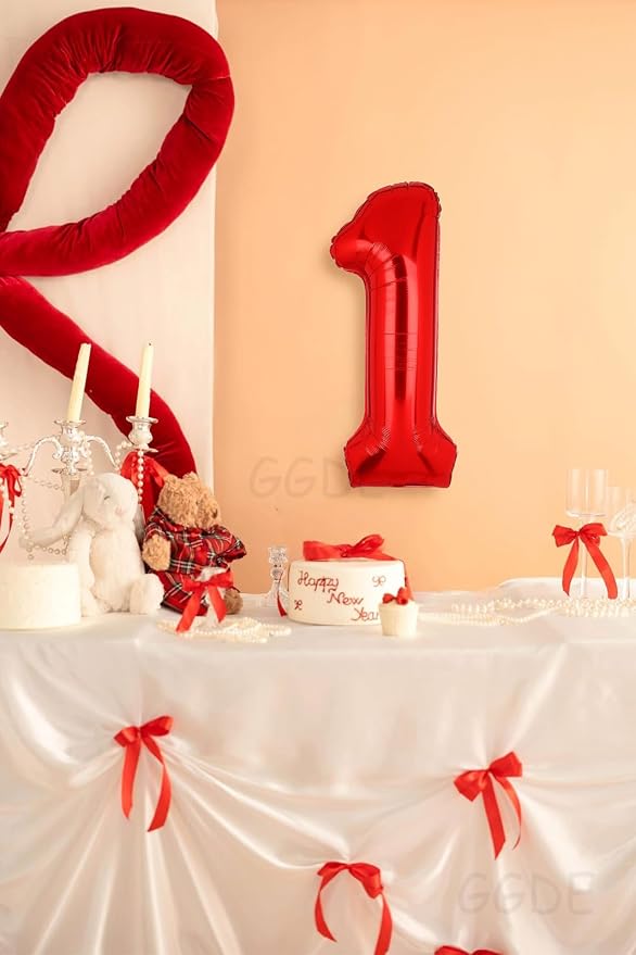40 Inch 1 Red Number Balloons Mylar Foil Balloons 1st Birthday Party Decor | - Image 6