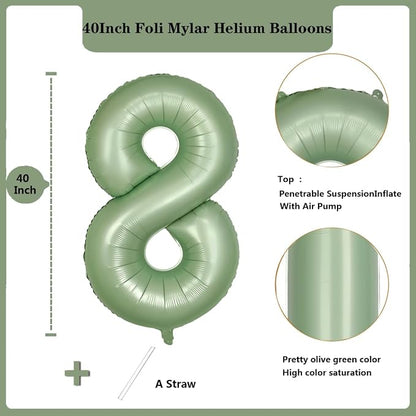 40 Inch Green Number Balloon 8 Olive Green Foil Balloon Sage Green 8 Balloons - Image 2