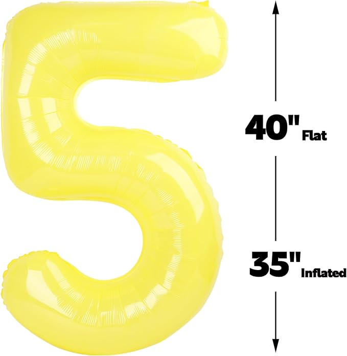 Yellow Number 5 Balloon 40 inch, Balloon numbers party supplies, deco photo - Image 3