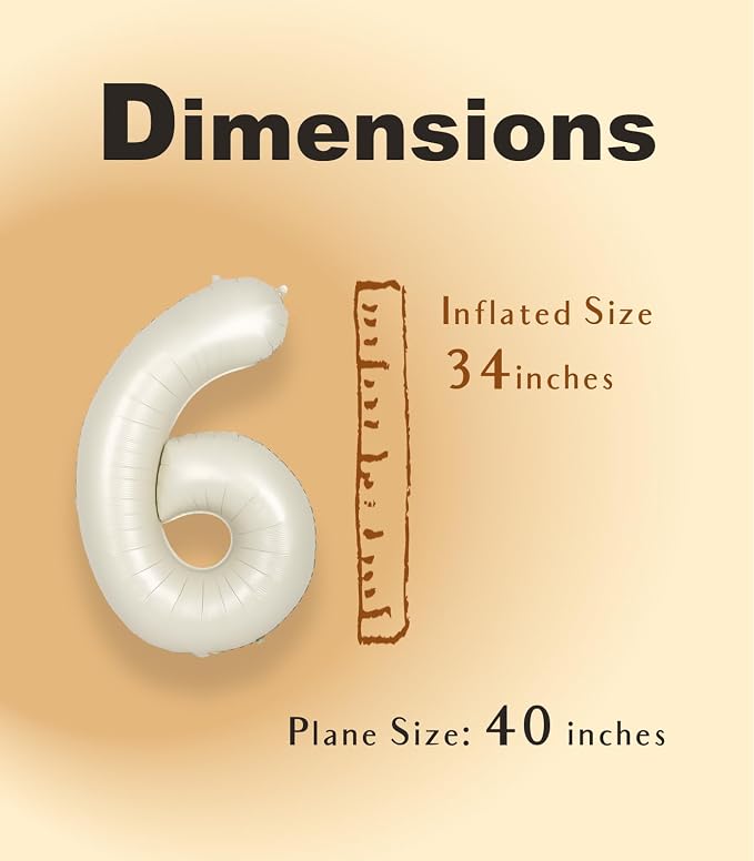 SUWEN 40 Inch Cream White Large 6 Balloon Numbers Big Foil Helium 0-9 | Jumbo - Image 4