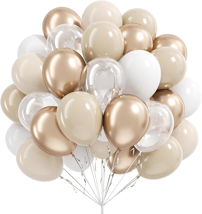 60pcs 12inch Beige White Gold Balloons, Metallic Gold Sand White Cream Beige by Vicduotex
