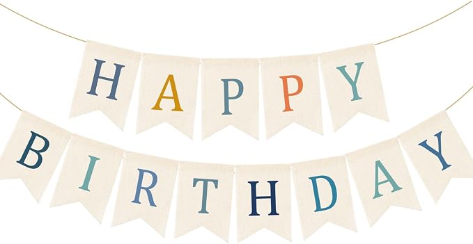 Doumeny Happy Birthday Burlap Banner Boho Birthday Bunting Garland Blue by Doumeny