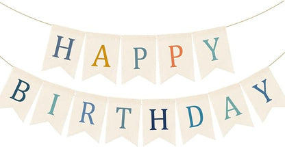 Doumeny Happy Birthday Burlap Banner Boho Birthday Bunting Garland Blue by Doumeny
