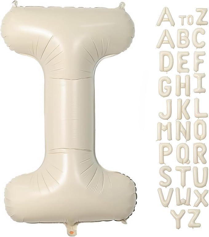 Cream Letter I Balloons, 40 Inch Balloons Letter I Mylar Helium Large I Balloon by BBPOOL