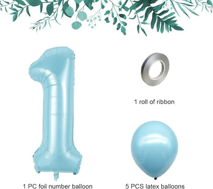 40 Inch Light Blue Number 1 Foil Balloon Set | - Image 3