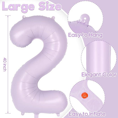 Light Purple Number 2 Balloon, 40 Inch Big Large Foil Helium Number Balloons - Image 3