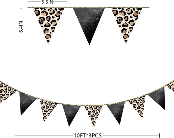 Leopard Black Pennant Banner Flag Hanging Paper Triangle Bunting - Image 2