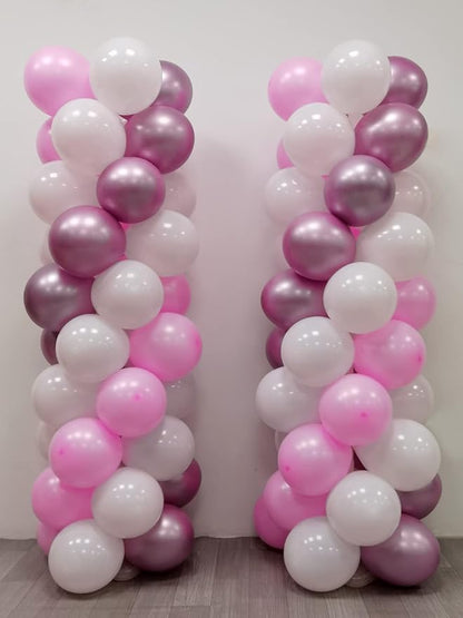 100Pcs Pink and White Column Tower Balloons - Image 2